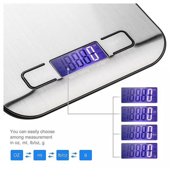 Stainless Steel Electronic Kitchen Scale: Enhancing Precision in Culinary Measurements: silver, white digital bathroom scale