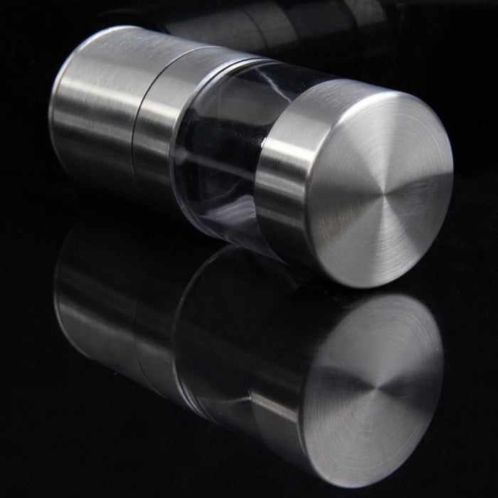 Stainless Steel Manual Salt and Pepper Grinder Set (2 Containers) with Premium Quality: silver, transparent cylindrical conta