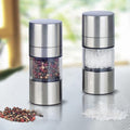 Stainless Steel Manual Salt and Pepper Grinder Set (2 Containers) with Premium Quality: silver, transparent cylindrical conta