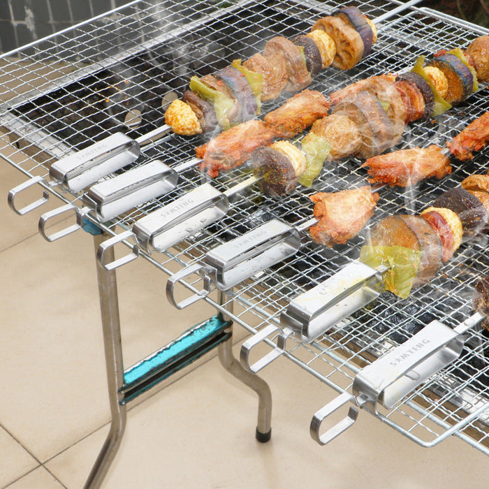 Stainless Steel Skewers for Grilling, Set of 6 Pieces: orange-brown, golden brown grilled meat and vegetable kebabs, realisti