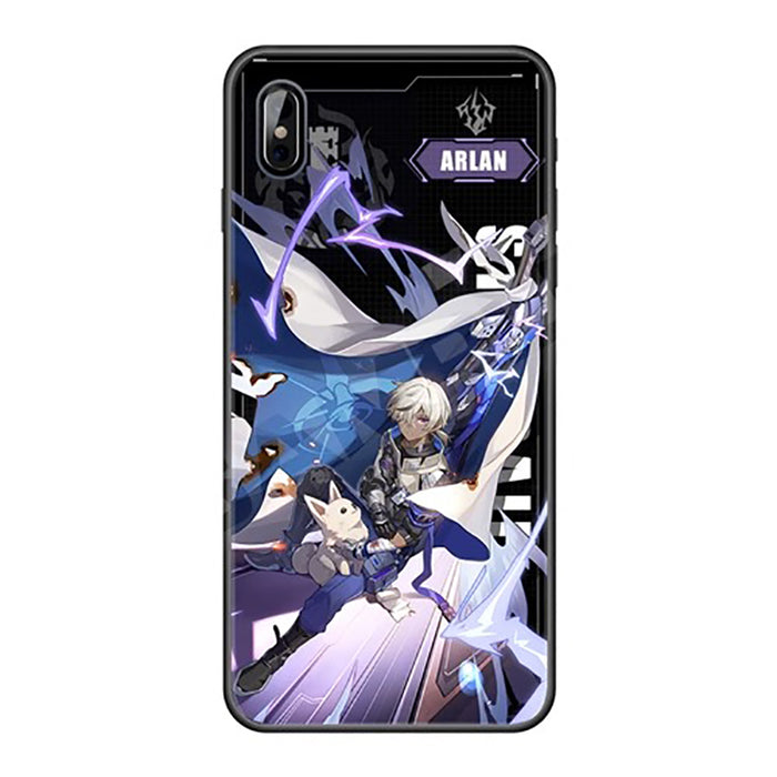 Star Rail iPhone Case with Characters: black, purple anime-style character with a small cat-like creature, anime/cartoon styl