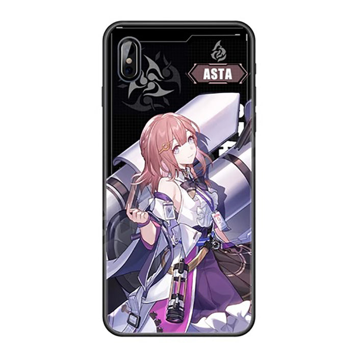 Star Rail iPhone Case with Characters: black, purple anime-style character with a small cat-like creature, anime/cartoon styl