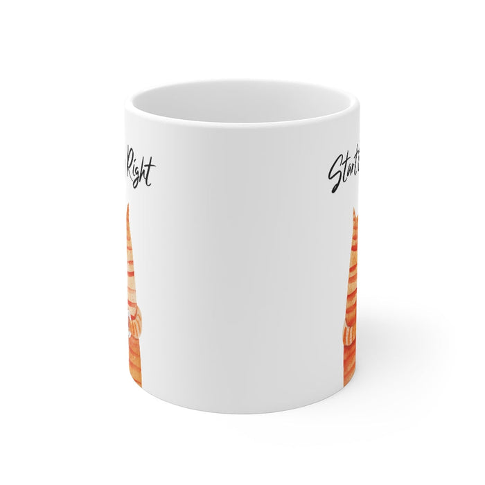 Start Your Day Off Right with the Cat Holding Goldfish Coffee Tea Mug: white, orange orange tabby cat holding a cup, cartoon