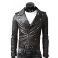 Stealthy Black Faux Leather Biker Jacket for Men: black, white motorcycle-style jacket, biker style