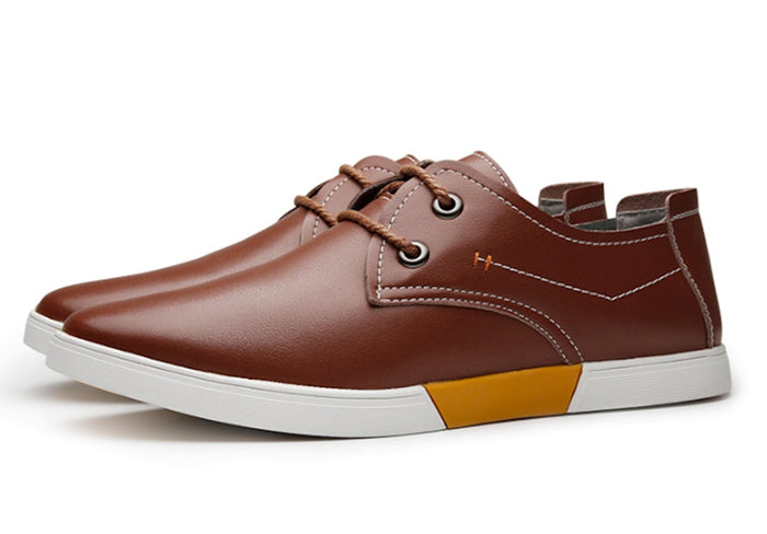 Stitched Men's Lace-Up Casual Footwear: dark brown, white low-top lace-up shoe, casual minimalist style