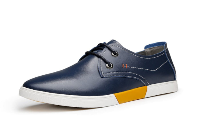 Stitched Men's Lace-Up Casual Footwear: dark brown, white low-top lace-up shoe, casual minimalist style