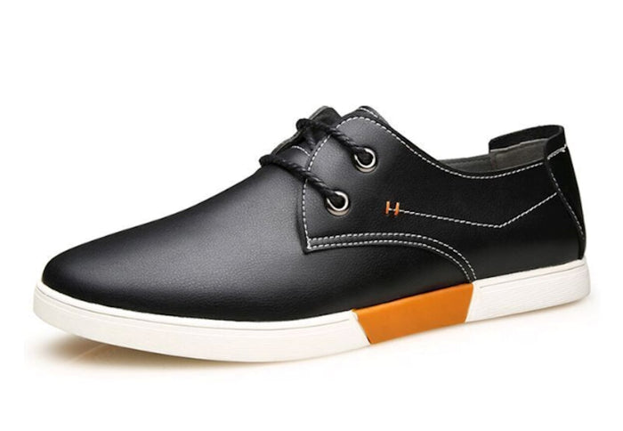 Stitched Men's Lace-Up Casual Footwear: dark brown, white low-top lace-up shoe, casual minimalist style