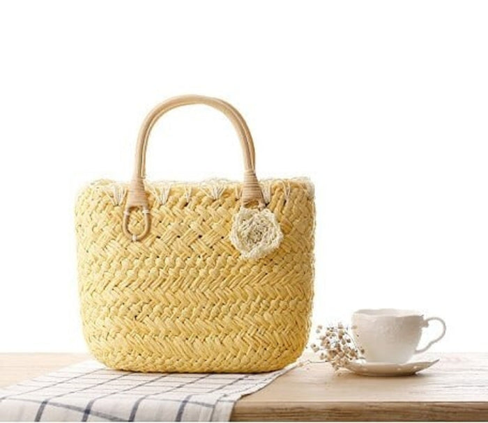 Straw Handbag with Rattan Handles by Coseey: natural straw beige, tan handbag, rustic, casual, minimal style