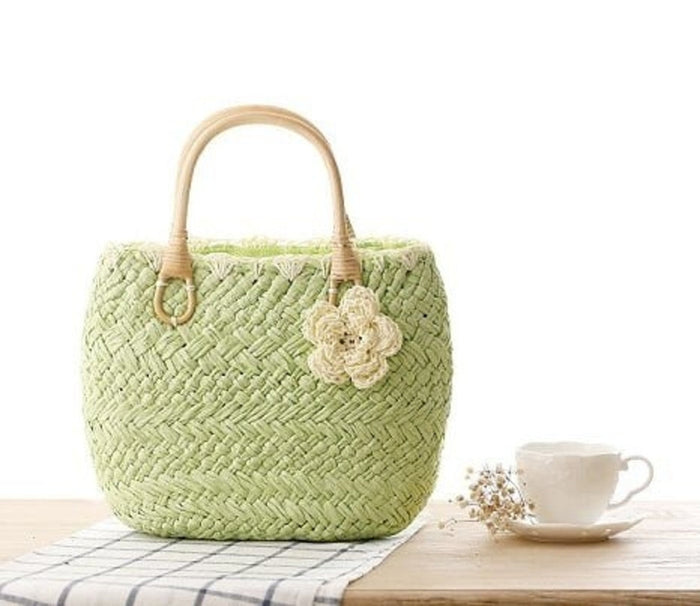 Straw Handbag with Rattan Handles by Coseey: natural straw beige, tan handbag, rustic, casual, minimal style