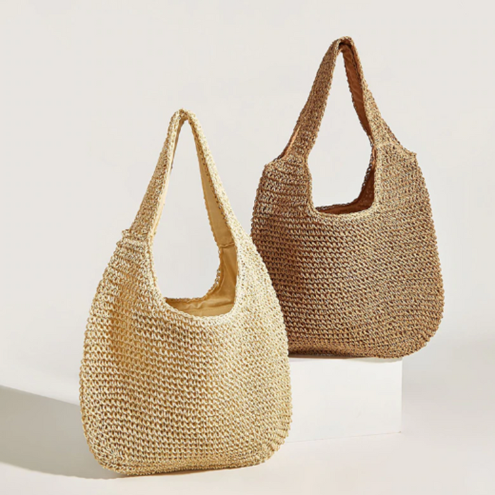 Straw Tote Bag for the Summer Season: light beige, brown handbags, minimal, handmade-looking style