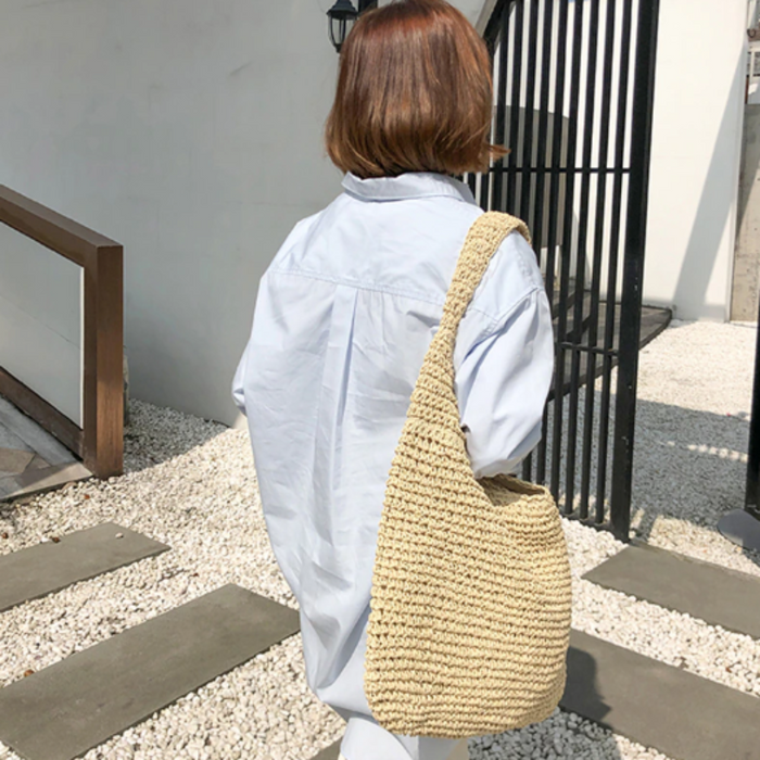 Straw Tote Bag for the Summer Season: light beige, brown handbags, minimal, handmade-looking style