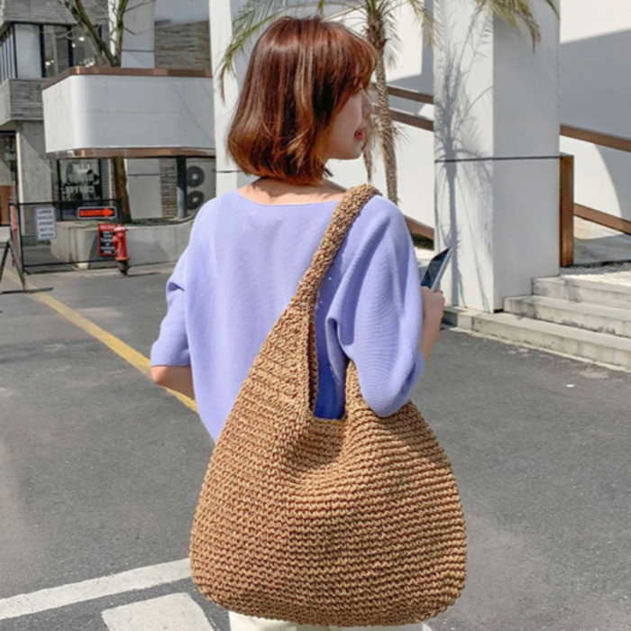 Straw Tote Bag for the Summer Season: light beige, brown handbags, minimal, handmade-looking style