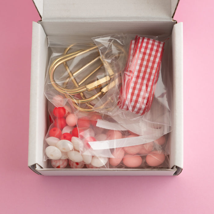 Strawberry Bows Carabiner Box silicone beads from crafting from Cara & Co Craft supply