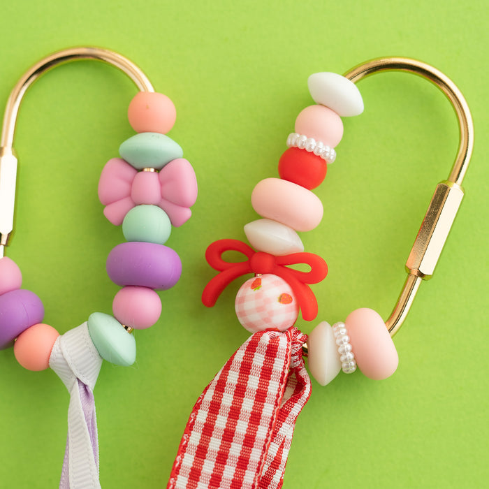 Strawberry Bows Carabiner Box silicone beads from crafting from Cara & Co Craft supply