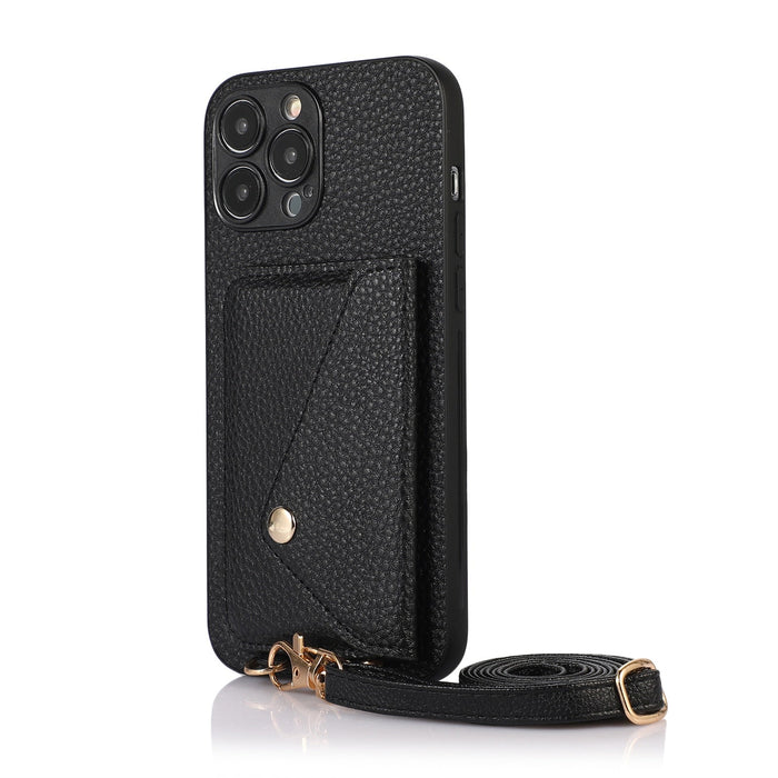 Streamlined Phone Cover with Attached Side Pocket and Carry Strap: light blue, black smartphone case with attached card holde