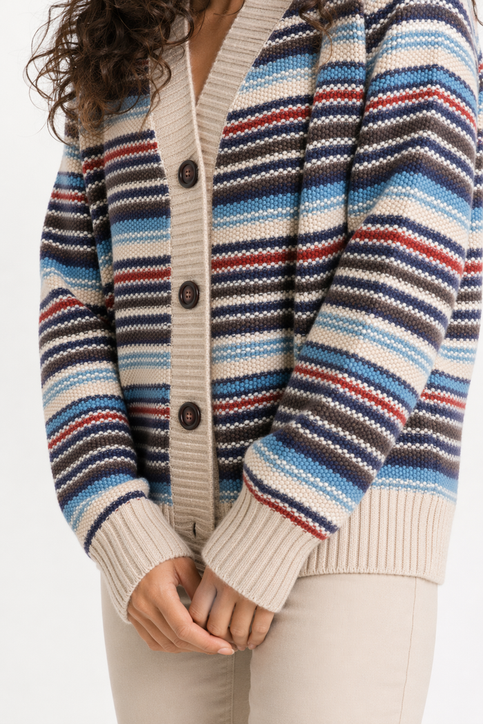 Striped Cardigan for Women with Button Front Beige