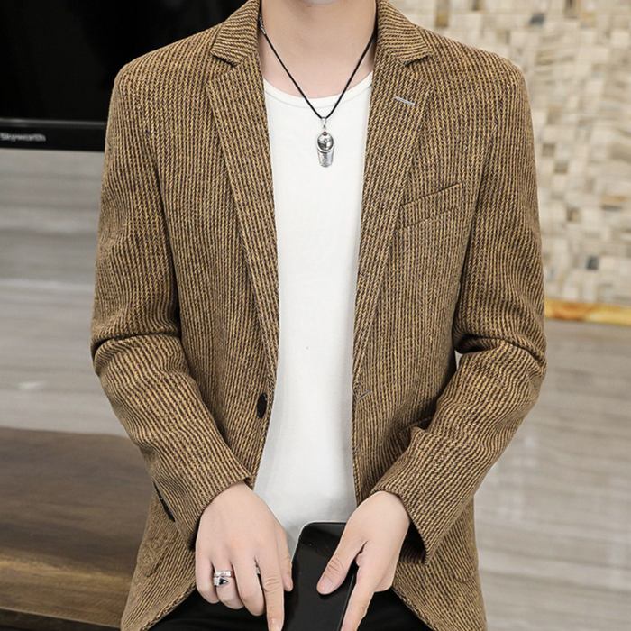 Striped Casual Blazer, Single Button for Men: brown, black blazer jacket, smart casual style