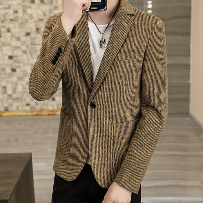 Striped Casual Blazer, Single Button for Men: brown, black blazer jacket, smart casual style