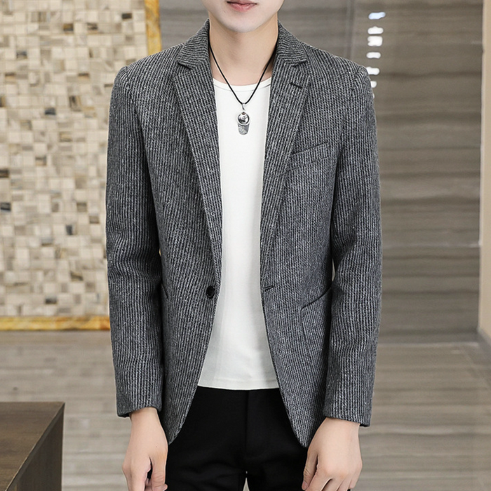 Striped Casual Blazer, Single Button for Men: brown, black blazer jacket, smart casual style