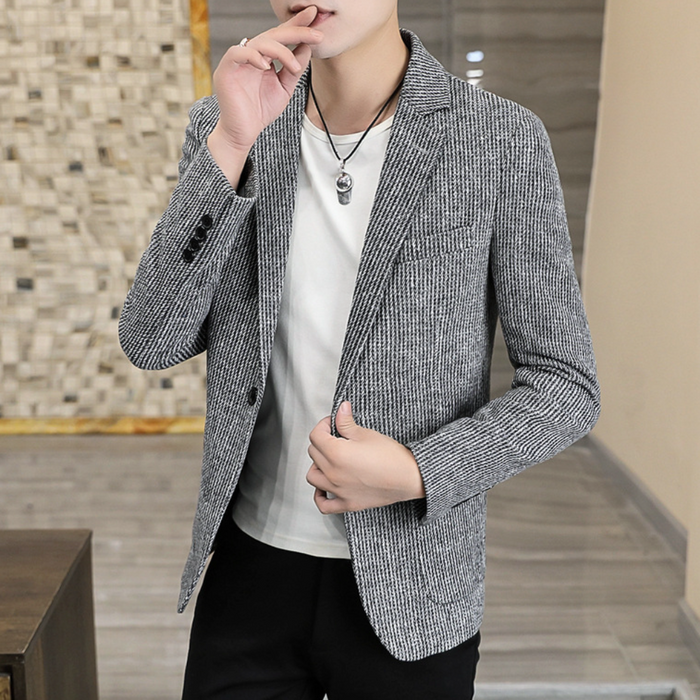 Striped Casual Blazer, Single Button for Men: brown, black blazer jacket, smart casual style