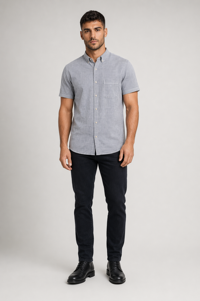 Striped Shirt for Men with Short Sleeves Gray