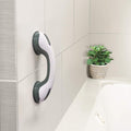 Suction Grip Shower Handle with Non-Slip Feature: white, dark gray bathroom suction grab handle, minimal style