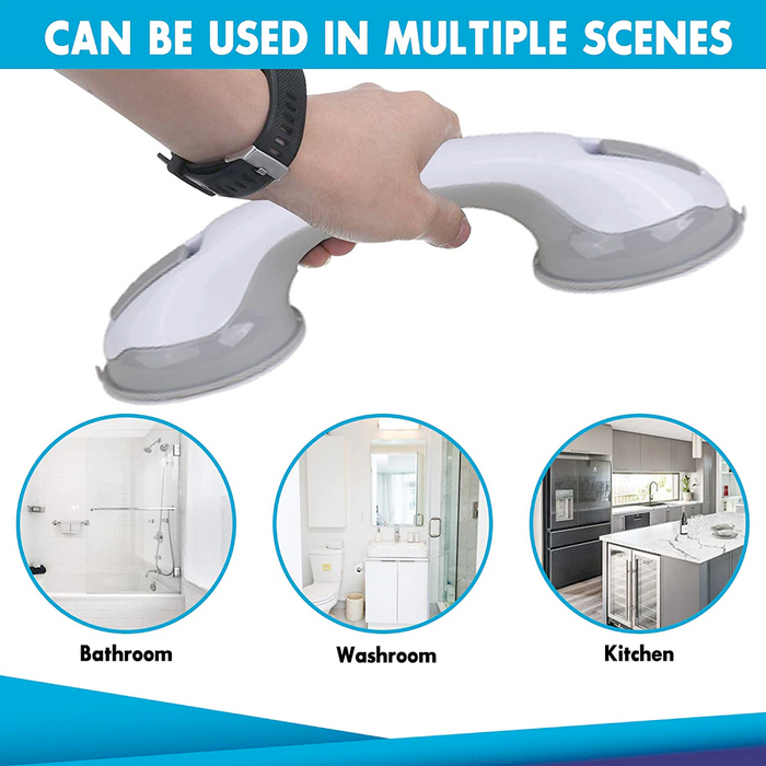 Suction Grip Shower Handle with Non-Slip Feature: white, dark gray bathroom suction grab handle, minimal style