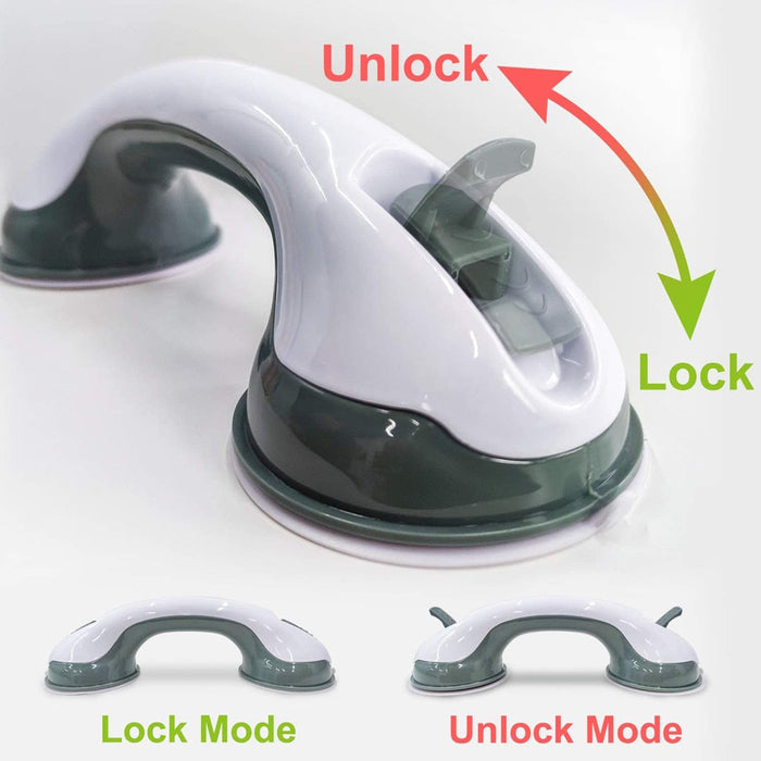 Suction Grip Shower Handle with Non-Slip Feature: white, dark gray bathroom suction grab handle, minimal style