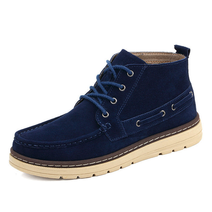 Suede Leather Lace Up Ankle Boots for Men: navy blue, beige ankle boot, casual boat-shoe-inspired style