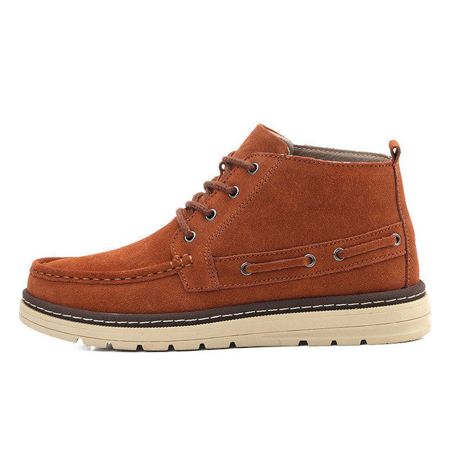 Suede Leather Lace Up Ankle Boots for Men: navy blue, beige ankle boot, casual boat-shoe-inspired style