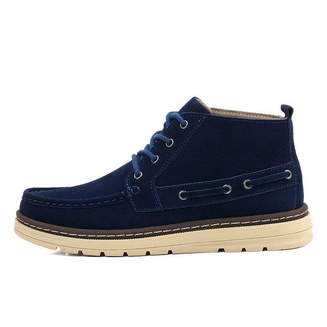 Suede Leather Lace Up Ankle Boots for Men: navy blue, beige ankle boot, casual boat-shoe-inspired style
