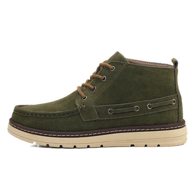 Suede Leather Lace Up Ankle Boots for Men: navy blue, beige ankle boot, casual boat-shoe-inspired style