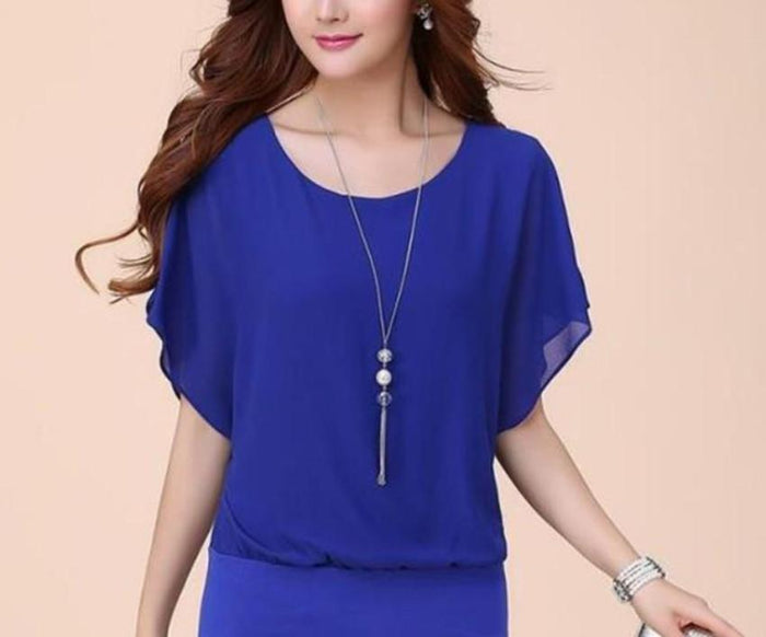 Summer Batwing Chiffon Top for Women: dark red, silver women's blouse/top, minimal elegant style