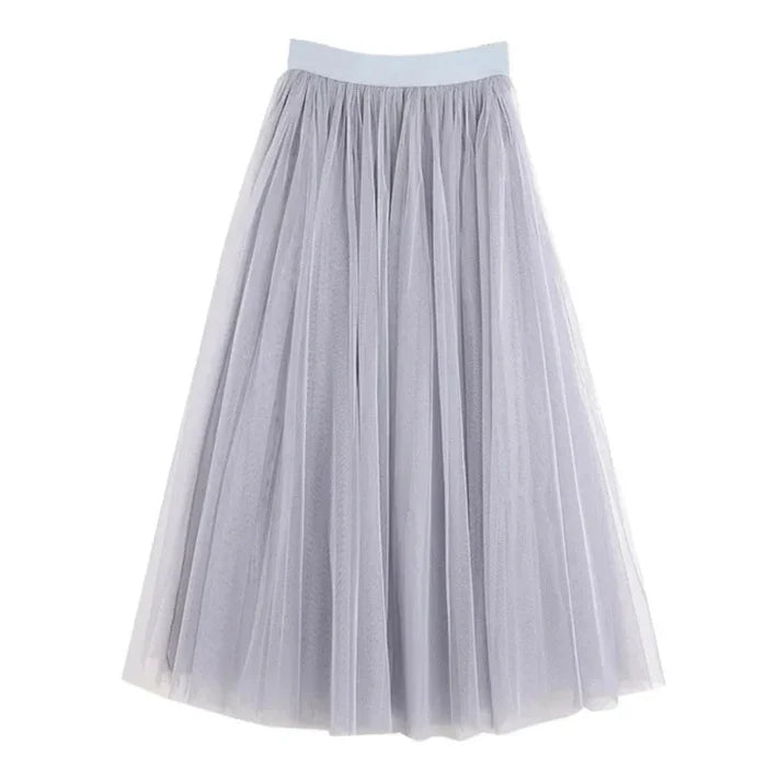 Summer Long Skirt with Elastic Waistband and 3 Layers: pale mint green, white pleated maxi skirt, feminine, airy style