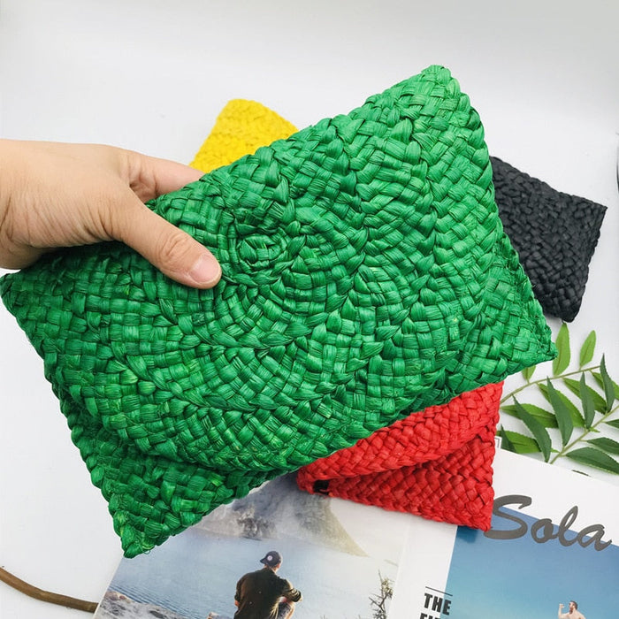 Summer Mini Straw Clutch: Embrace the Season in Style!: green, cream woven clutch bags, handcrafted minimalist style