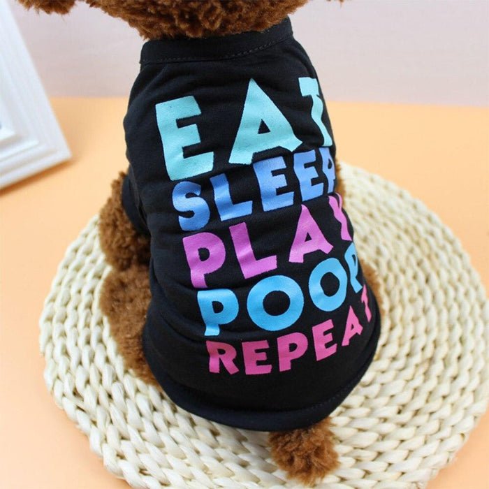 Summer Shirt for Puppies and Kittens: black, light blue dog, playful graphic style