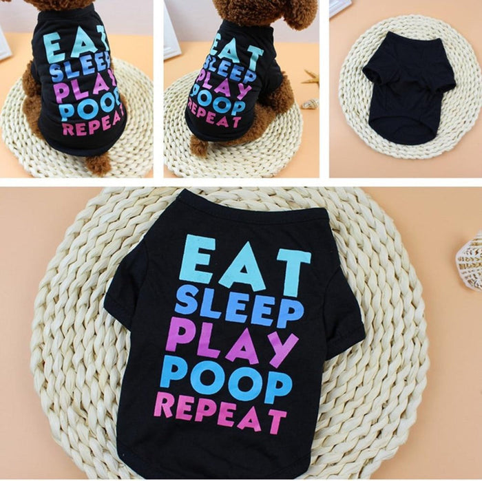 Summer Shirt for Puppies and Kittens: black, light blue dog, playful graphic style