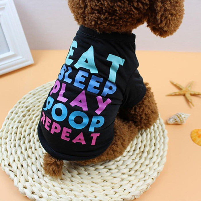 Summer Shirt for Puppies and Kittens: black, light blue dog, playful graphic style
