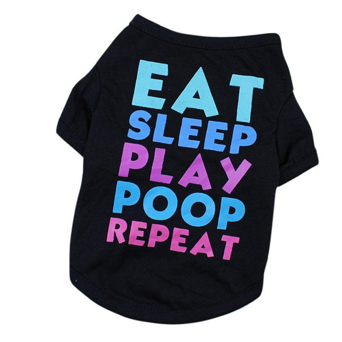 Summer Shirt for Puppies and Kittens: black, light blue dog, playful graphic style
