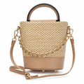 Summer Straw Bag with Chain Accents: Embrace the Season in Style! Khaki