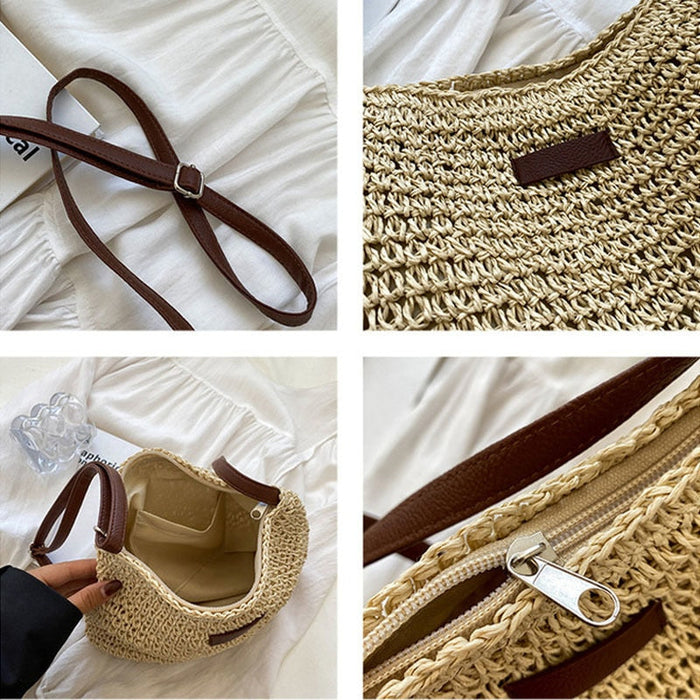 Summer Straw Shoulder Bag for a Relaxed Look: beige, brown shoulder bag, casual minimalist boho style
