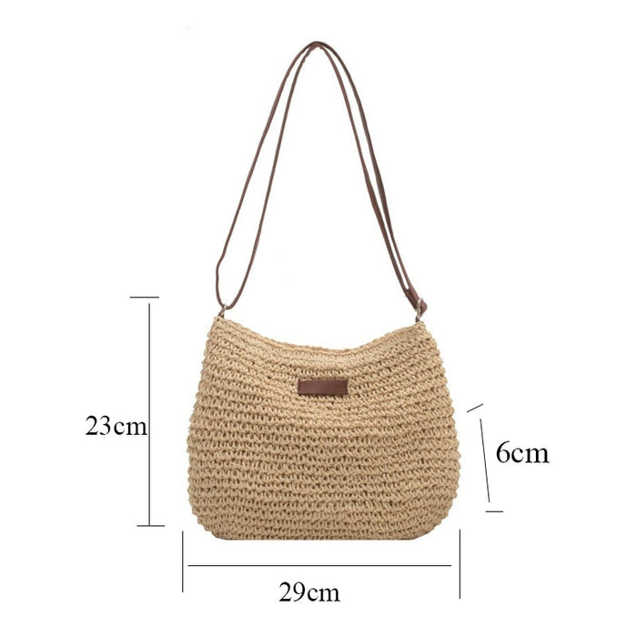 Summer Straw Shoulder Bag for a Relaxed Look: beige, brown shoulder bag, casual minimalist boho style