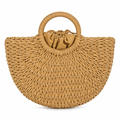 Summer Top Handle Circular Straw Bag Khaki
