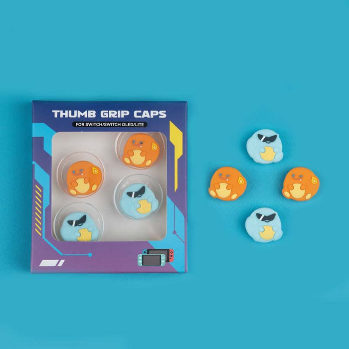 Switch Anime Thumb Grips with Personality: mint green, light blue Pokémon-themed, with visible Squirtle and Snorlax-like char
