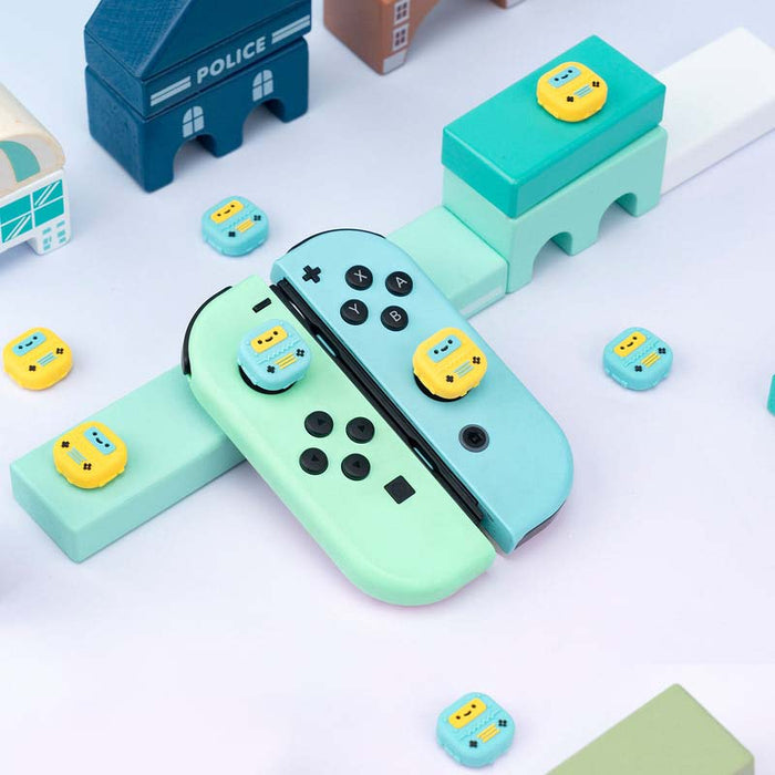 Switch Robot Thumb Grips for Gamers: mint green, teal handheld game controller with detachable side controllers, kawaii carto