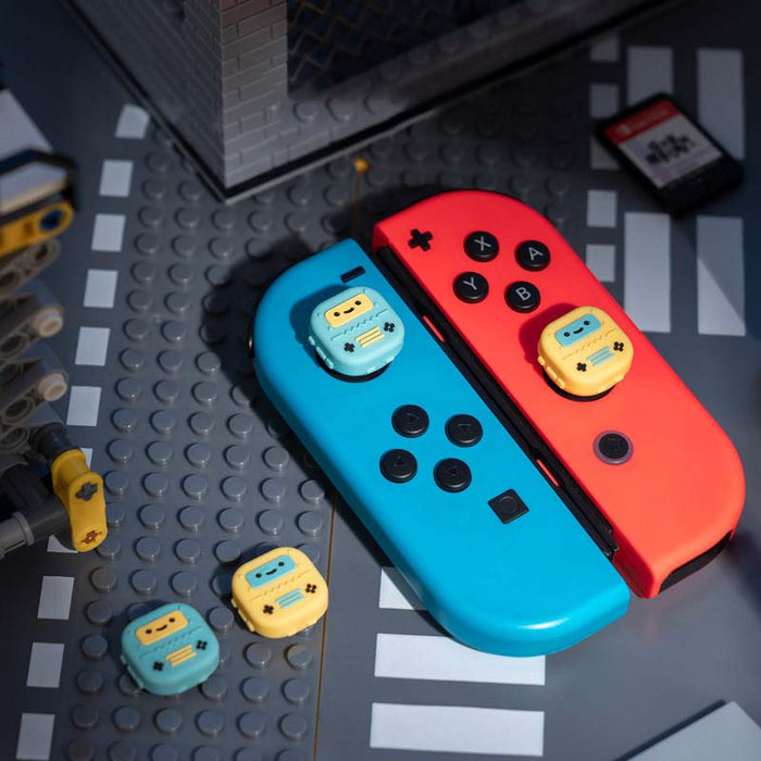 Switch Robot Thumb Grips for Gamers: mint green, teal handheld game controller with detachable side controllers, kawaii carto