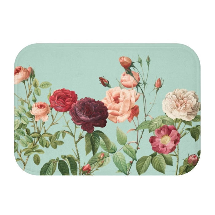 Teal Bath Mat Home Accents, A Delightful Addition to Your Rose Garden: mint green, green floral rose theme, vintage botanical