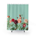 Teal Rose Garden Shower Curtains, Enhance your Home Decor: mint green, red roses and botanical floral pattern, vintage botani