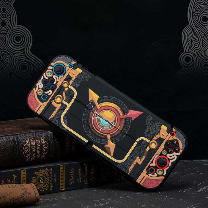 Tears of the Kingdom Purah Pad Switch OLED Case: black, orange abstract retro-futuristic geometric theme, retro-futuristic gr
