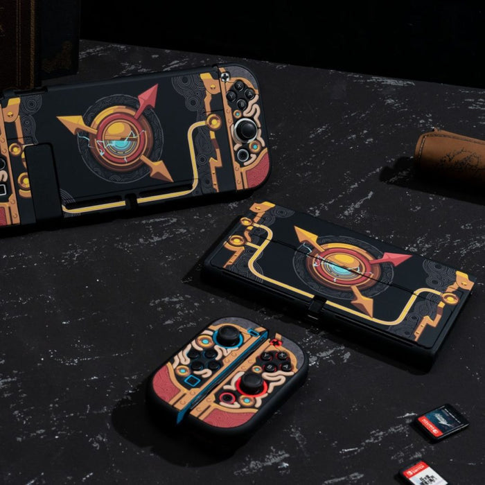 Tears of the Kingdom Purah Pad Switch OLED Case: black, orange abstract retro-futuristic geometric theme, retro-futuristic gr